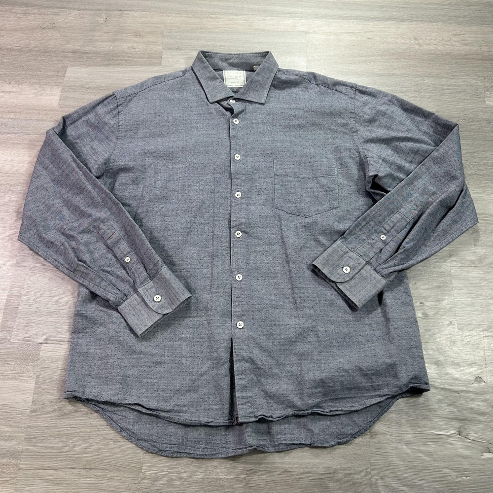 Billy Reid Shirt Mens XL Gray Polka Dot Long Sleeve Chambray Button Up Casual